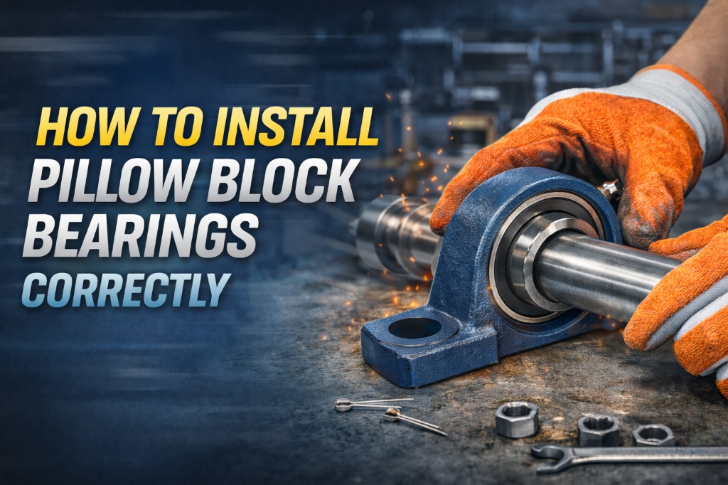 Technician installing a pillow block bearing on shaft