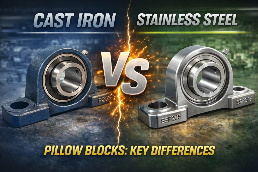 Cast iron vs stainless steel pillow block housing cross-section